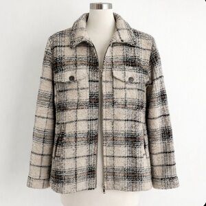 Joie Plaid Wool Blend Jacket Coat Zip Front Neutral Check Size Small